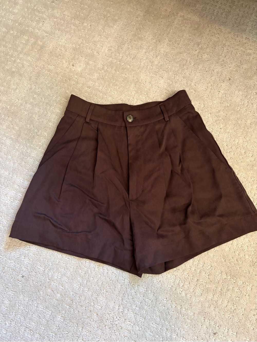 Reformation Brown High-Waist Pleated Shorts